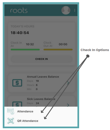roots app-attendance options
